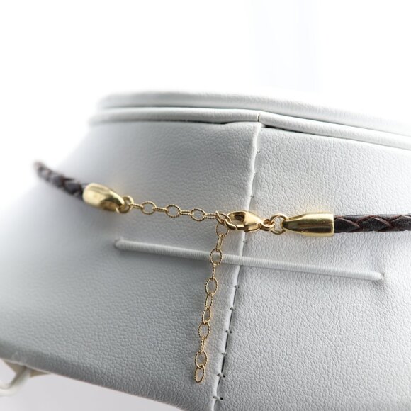 Dendritic Moss Agate stone Necklace Natural Stone Pendant 14K Yellow Gold & Leat - Picture 9 of 13